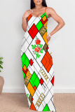 Rose Red Floral Print Sleeveless O Neck Casual Vacation Baggy Sundress Maxi Slip Dresses