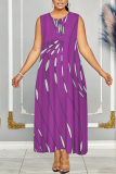 Lake Blue Casual Graphics Print Sleeveless O Neck Loose Vacation Maxi Tank Dresses
