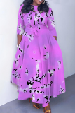 Multicolor Graphics Print O Neck 3/4 Sleeve Belted Pockets Long Vacation Casual Pleated A Line Maxi Dresses