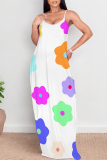 Dark Blue Graffiti Print Sleeveless O Neck Casual Vacation Baggy Sundress Maxi Slip Dresses