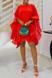 Red O Neck Batwing Sleeve Irregular Formal Evening Party Prom Wedding Guest Mini Dresses