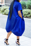 Black Casual Turndown Collar Short Sleeve Shirt Irregular Bubble Hem Buttons Loose Vacation Maxi Shirt Dresses