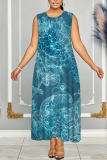 Lake Blue Casual Graphics Print Sleeveless O Neck Loose Vacation Maxi Tank Dresses