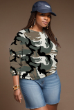 Brown Casual Graphics Print O Neck Long Sleeve Fall Winter Sweatshirt Tops