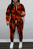 Multicolor Graphics Print Zipper Collar Long Sleeve Sweatshirt And Pants Casual Sportwear Two Pieces Jogger Sets