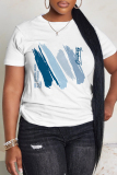 Light Blue Casual Graphics Letter Print O Neck Short Sleeve Oversize Graphics T-Shirts