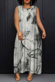 Army Green Casual Graphics Print Sleeveless O Neck Loose Vacation Maxi Tank Dresses