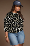 Brown Casual Graphics Print O Neck Long Sleeve Fall Winter Sweatshirt Tops