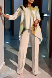 Khaki Graphics Print O Neck Long Sleeve Irregular Hem Tops And Pants Casual Formal Office Lady Two Pieces Trouser Sets