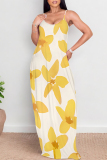 Dark Blue Graffiti Print Sleeveless O Neck Casual Vacation Baggy Sundress Maxi Slip Dresses