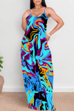 Striped Skull Head Print Sleeveless O Neck Casual Vacation Baggy Sundress Maxi Slip Dresses