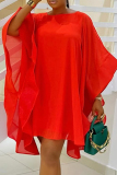 Red O Neck Batwing Sleeve Irregular Formal Evening Party Prom Wedding Guest Mini Dresses