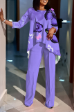 Khaki Graphics Print O Neck Long Sleeve Irregular Hem Tops And Pants Casual Formal Office Lady Two Pieces Trouser Sets