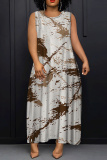 Army Green Casual Graphics Print Sleeveless O Neck Loose Vacation Maxi Tank Dresses