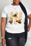 Light Blue Casual Graphics Letter Print O Neck Short Sleeve Oversize Graphics T-Shirts