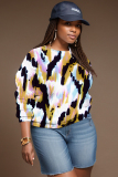 Brown Casual Graphics Print O Neck Long Sleeve Fall Winter Sweatshirt Tops