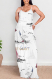 Rose Red Floral Print Sleeveless O Neck Casual Vacation Baggy Sundress Maxi Slip Dresses