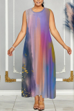 Lake Blue Casual Graphics Print Sleeveless O Neck Loose Vacation Maxi Tank Dresses