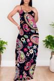Multicolor National Totem Print Sleeveless O Neck Casual Vacation Baggy Sundress Maxi Slip Dresses