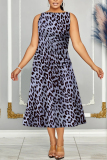 Multicolor Graphics Print Sleeveless O Neck Casual Vacation Pleated Midi Tank Dresses