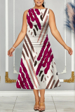 Multicolor Graphics Print Sleeveless O Neck Casual Vacation Pleated Midi Tank Dresses