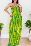 Black Geometric Print Sleeveless O Neck Casual Vacation Baggy Sundress Maxi Slip Dresses