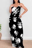 Striped Skull Head Print Sleeveless O Neck Casual Vacation Baggy Sundress Maxi Slip Dresses