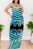 Striped Skull Head Print Sleeveless O Neck Casual Vacation Baggy Sundress Maxi Slip Dresses