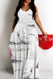 Rose Red Floral Print Sleeveless O Neck Casual Vacation Baggy Sundress Maxi Slip Dresses