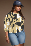 Brown Casual Graphics Print O Neck Long Sleeve Fall Winter Sweatshirt Tops