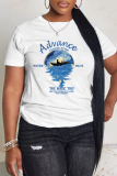 Light Blue Casual Graphics Letter Print O Neck Short Sleeve Oversize Graphics T-Shirts