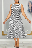Multicolor Graphics Print Sleeveless O Neck Casual Vacation Pleated Midi Tank Dresses