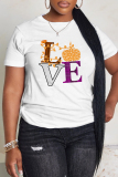 White Yellow Casual Graphics Letter Print O Neck Short Sleeve Oversize Graphics T-Shirts