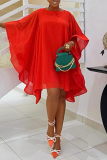 Red O Neck Batwing Sleeve Irregular Formal Evening Party Prom Wedding Guest Mini Dresses