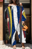 Graphic Graphcis Print Off Shoulder Long Sleeve Casual Vacation Harem Leg Jumpsuits