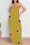 Dark Blue Graffiti Print Sleeveless O Neck Casual Vacation Baggy Sundress Maxi Slip Dresses