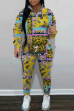 Multicolor Graphics Print Zipper Collar Long Sleeve Sweatshirt And Pants Casual Sportwear Two Pieces Jogger Sets