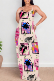 Rose Red Floral Print Sleeveless O Neck Casual Vacation Baggy Sundress Maxi Slip Dresses