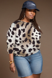 Brown Casual Graphics Print O Neck Long Sleeve Fall Winter Sweatshirt Tops