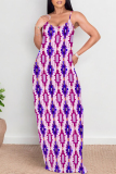 Black Geometric Print Sleeveless O Neck Casual Vacation Baggy Sundress Maxi Slip Dresses