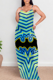 Striped Skull Head Print Sleeveless O Neck Casual Vacation Baggy Sundress Maxi Slip Dresses