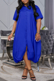 Black Casual Turndown Collar Short Sleeve Shirt Irregular Bubble Hem Buttons Loose Vacation Maxi Shirt Dresses
