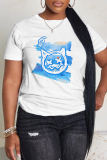 Light Blue Casual Graphics Letter Print O Neck Short Sleeve Oversize Graphics T-Shirts