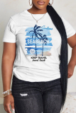 White Blue Casual Graphics Print O Neck Short Sleeve Oversize Graphics T-Shirts