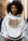 White Letter Love Print Long Sleeve Draw String Pocket Casual Fall Winter Hooded Sweatshirt