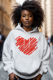 White Pink Letter Love Print Long Sleeve Draw String Pocket Casual Fall Winter Hooded Sweatshirt