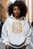 Light Blue Graphics Print Long Sleeve Draw String Pocket Casual Fall Winter Hooded Sweatshirt