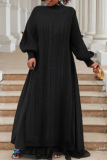 Red Cable Knit Turtleneck Balloon Sleeves Winter Long Sweater with Tulle Layered Hem Maxi Skirt Two Piece Dress Set