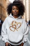 White Letter Love Print Long Sleeve Draw String Pocket Casual Fall Winter Hooded Sweatshirt