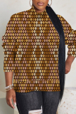 Yellow Graphics Print Turtleneck Long Sleeve Casual Fall Winter Knitted Sweater Tops